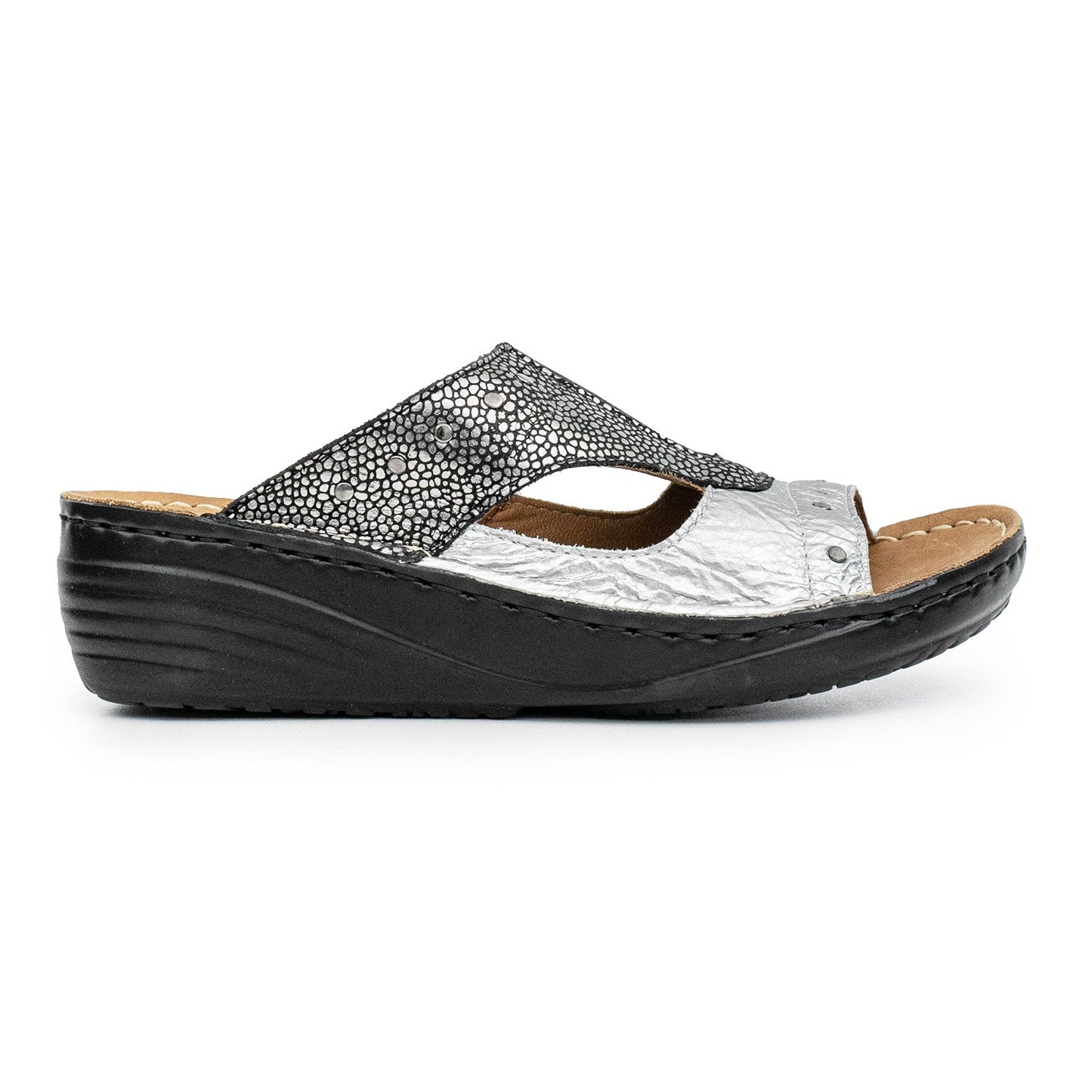 CHINELA OLIA NEGRA Y PLATA